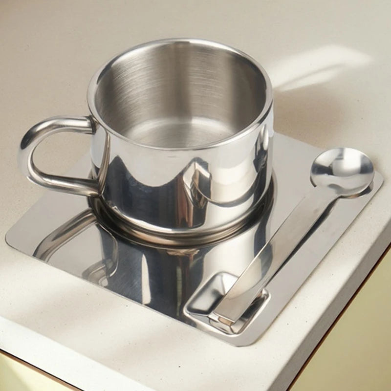 304 Stainless Steel Coffee Cup Set Simple Nordic Mug Heat-resistant Milk Cup with Saucer Spoon Tableware Set Drinkware 175ML Mug