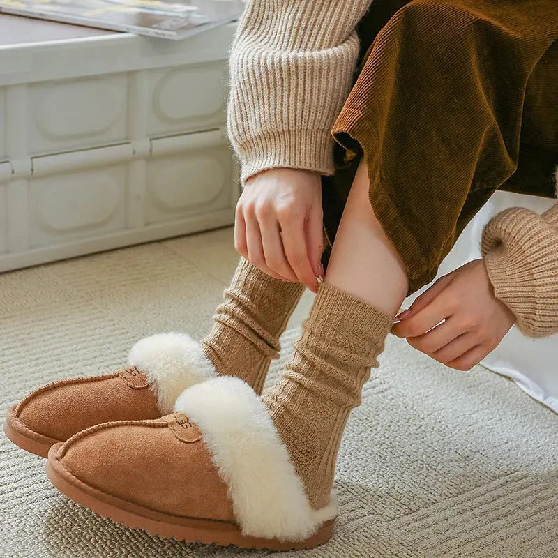 6 Pairs/Lot New Cashmere Wool Socks Women's Winter Thicken Warm Black White Pack Set Thermal Japanese Fashion Solid Color