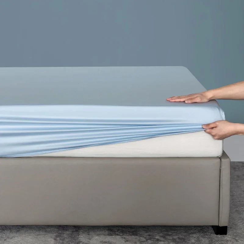 100% Bamboo Fitted Sheet with Elastic Band Smooth Cooling Bedsheet 1000 Thread Count Anti-slip Mattress Cover for Queen King Bed