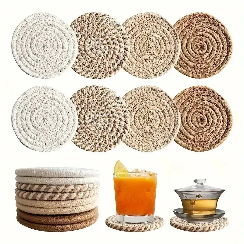 8 Sets: Fashionable Knitted Table Heat-Resistant Pot Bottom Light Dark Series Spiral Pattern Home Decoration Gift