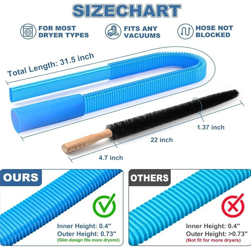 MOPHE-Dryer Vent Cleaner Kit 2 Pieces For Vacuum Cleaner Compatible Dryer Lint Brush And Vacuum Hose Attachment