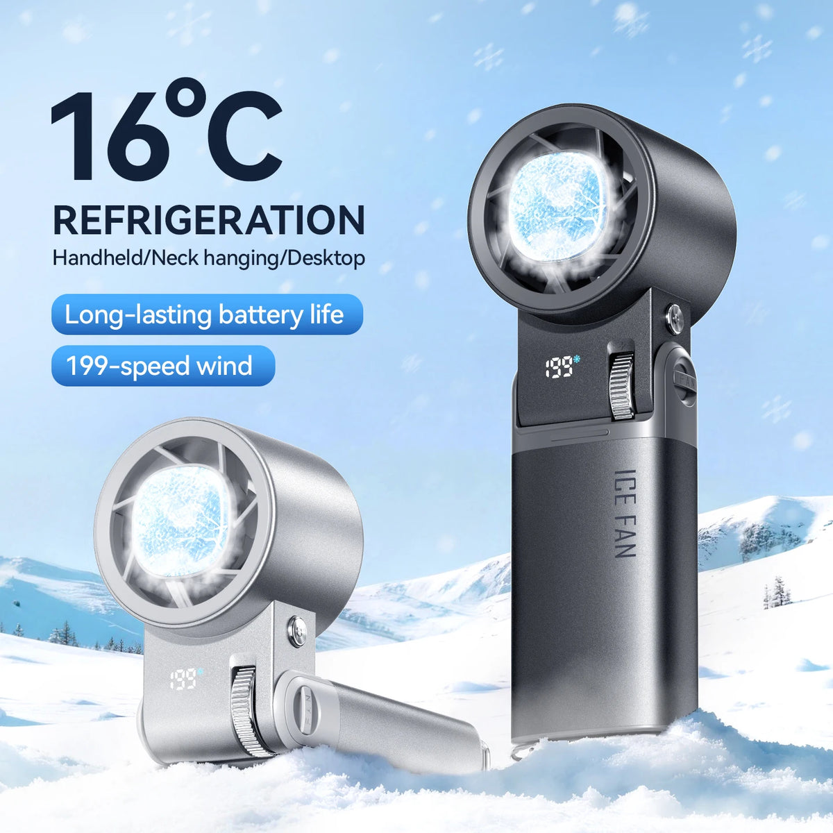 2026 Semiconductor Mini Handheld Fan 6000mAh Turbine High-speed Violent Electric Fan Folding Neck Ice Pack Refrigeration