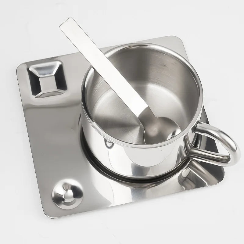 304 Stainless Steel Coffee Cup Set Simple Nordic Mug Heat-resistant Milk Cup with Saucer Spoon Tableware Set Drinkware 175ML Mug