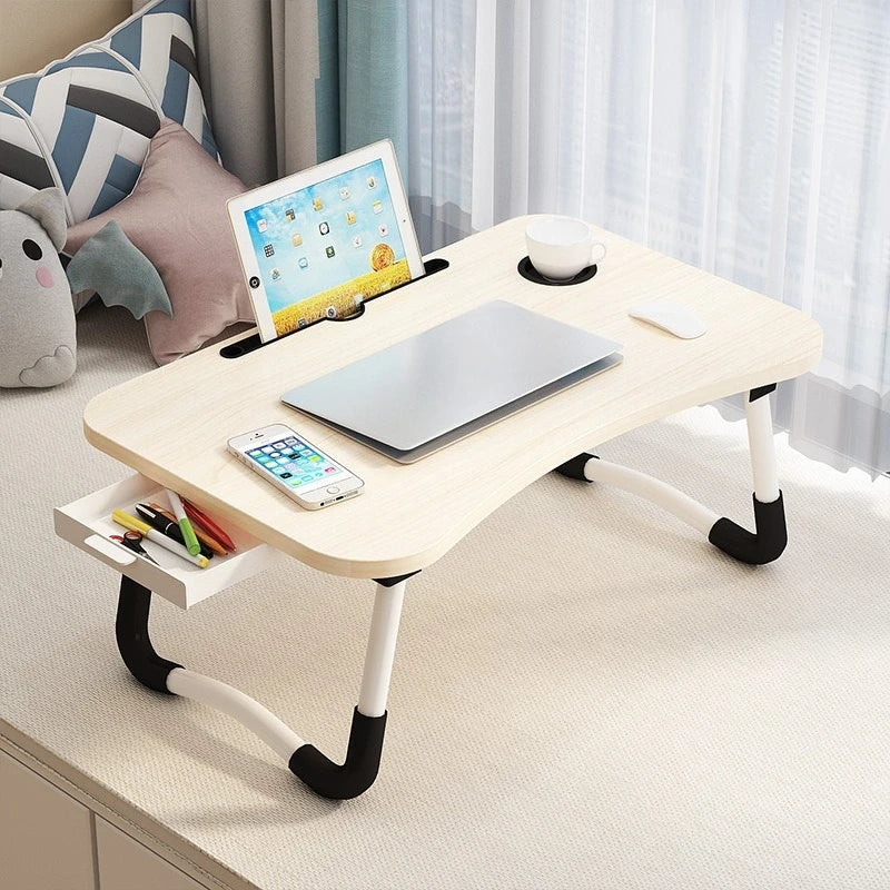 Folding Mini Table, Bed Tray Cup Holder Type Laptop Desk, Sitting Table, Cup Holder Drawer Tablet Stand, Folding Small Table