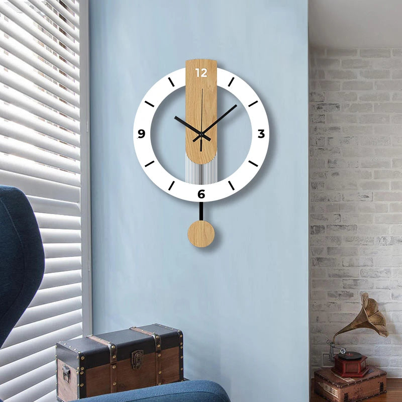 White wood grain acrylic creative pendulum clock silent clock living room bedroom kitchen office home decoration