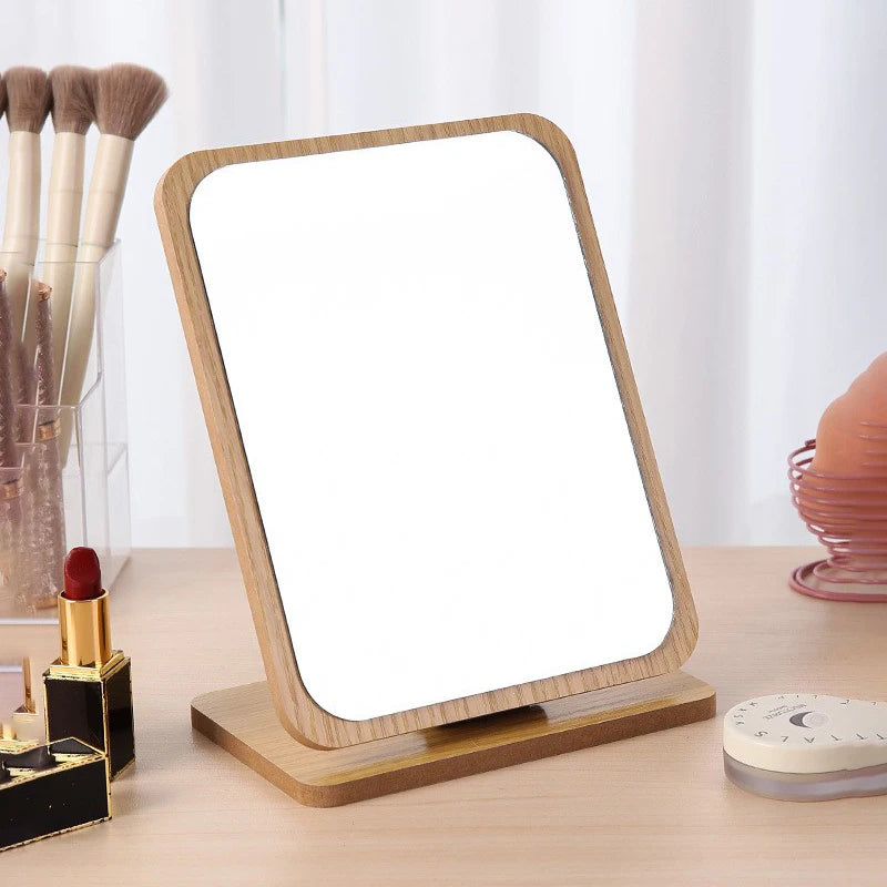 TOJOHIYI Portable Wooden Folding Desktop Makeup Mirror Vertical Makeup Mirror , Dormitory Desktop, Stand, Female, Students,Large