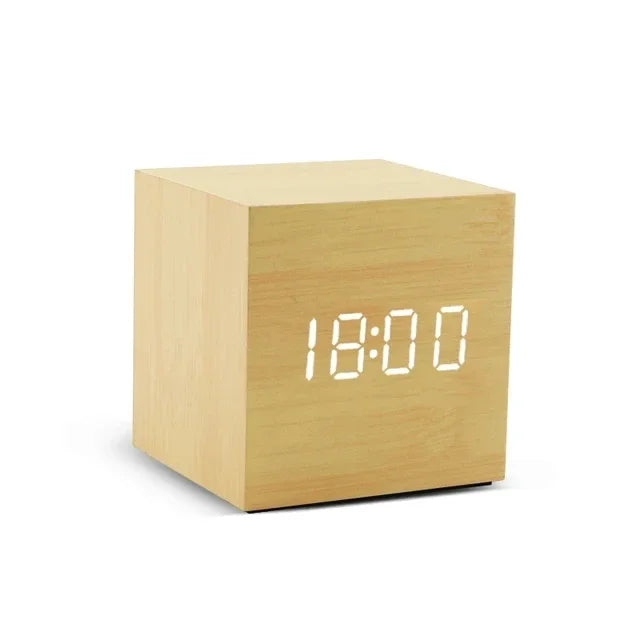 Wooden Digital Alarm Clock with Temperature Sound Control Electronic Clocks Desktop USB/AAA Powered Desperadoe LED Bedside ClocK