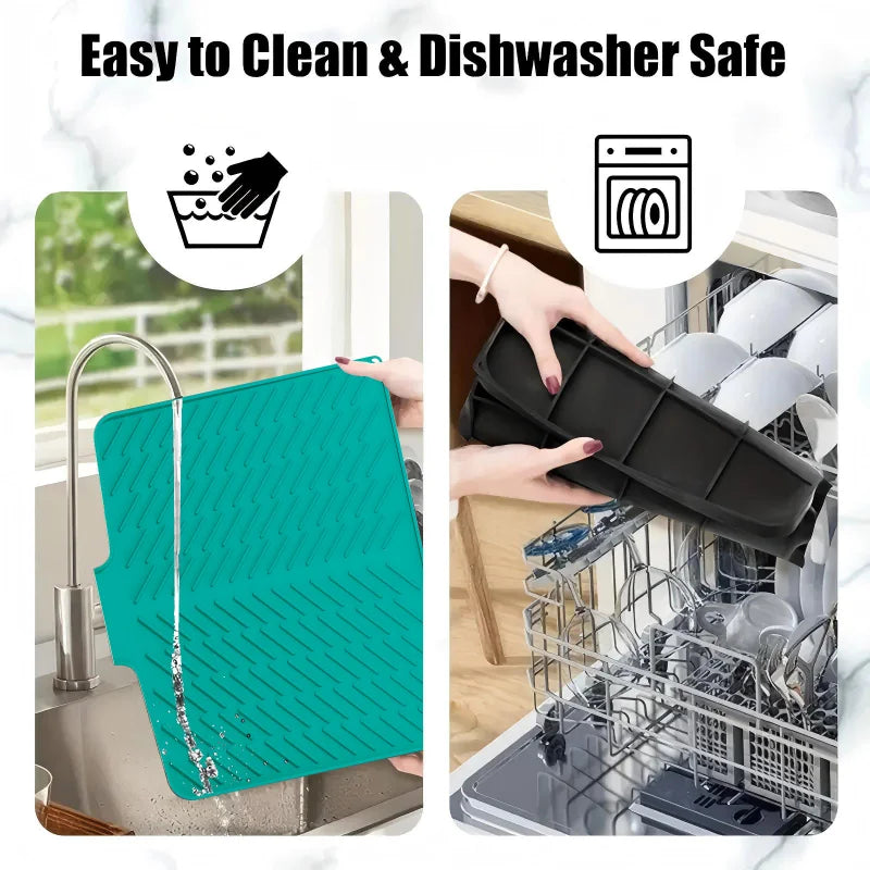 Silicone Dish Drying Mat For Kitchen Counter, Dish Drying Pad Non-slip Drain Pad With Built-in Drain Heat Resistant Drying Mat