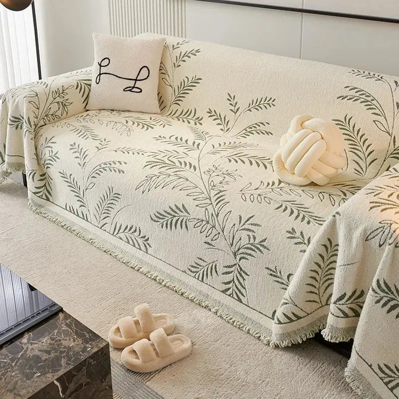 Chenille Leave Jacquard Couch Towel Full Cloth Cover Universal Four Seasons Sofa Carpet Non-Slip Cover Blanket Cat Scratch Proof