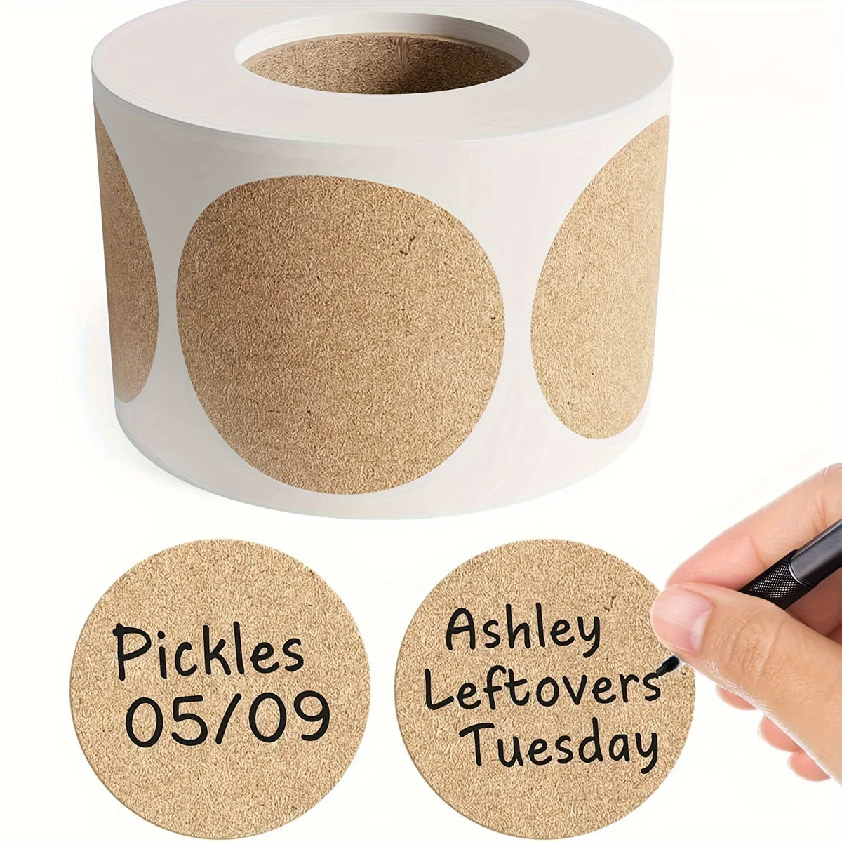 500 pcs / 1 roll ,kraft round self-adhesive label paper items classification name stickers personalized labels