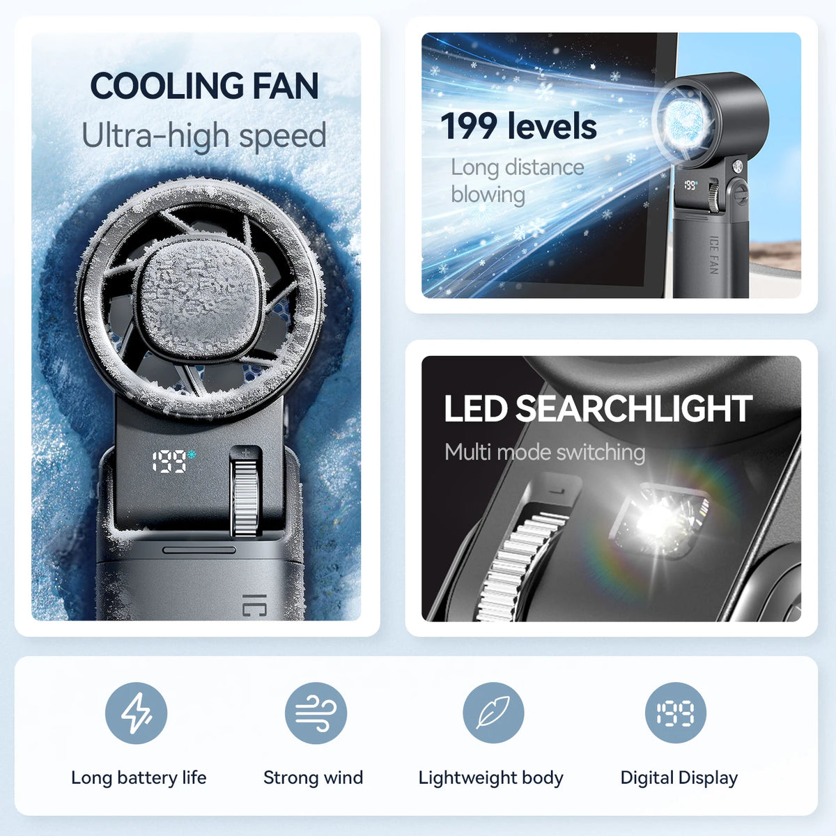 2026 Semiconductor Mini Handheld Fan 6000mAh Turbine High-speed Violent Electric Fan Folding Neck Ice Pack Refrigeration