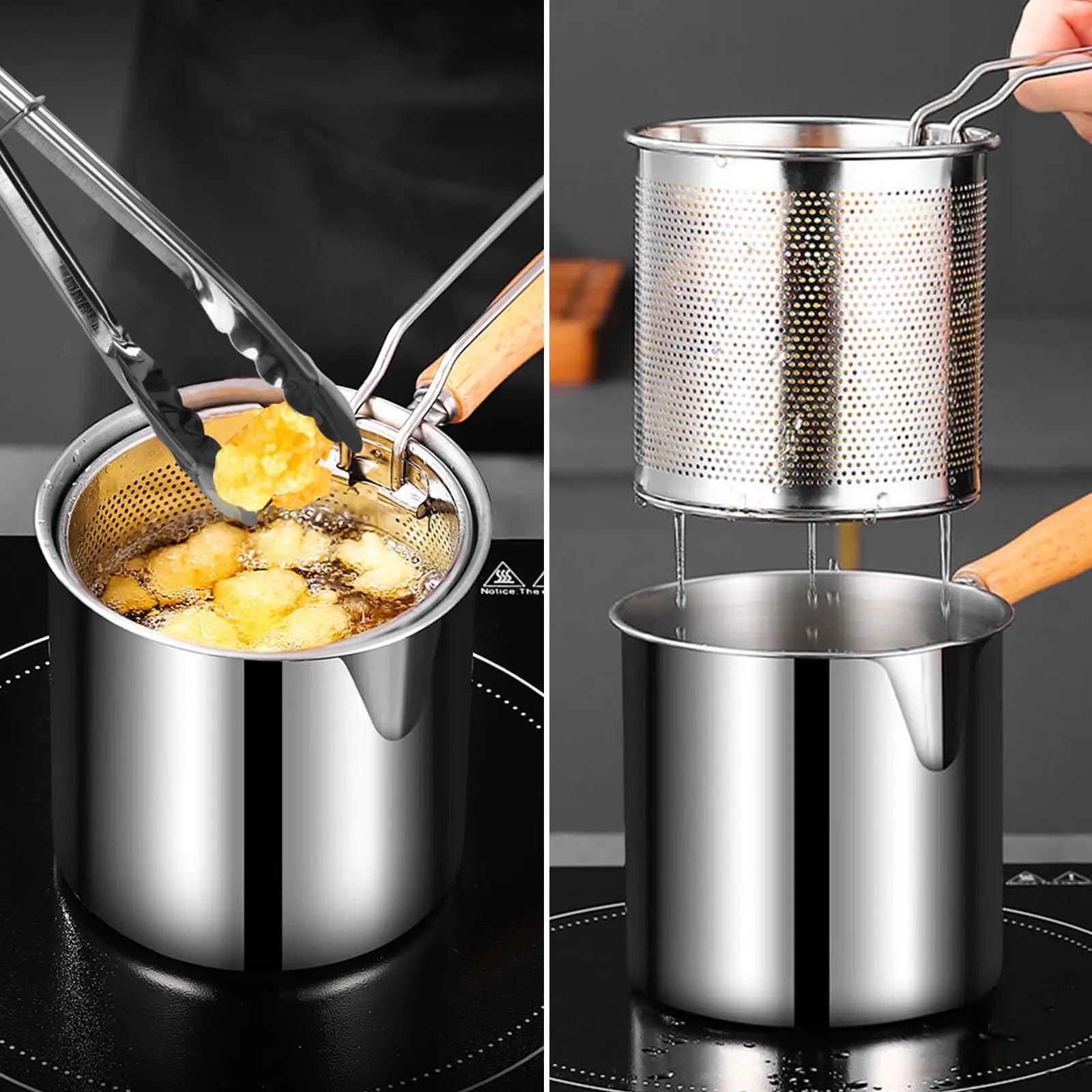 Deep Fryer Pot Stainless Steel Fry Pot with Basket and Lid Food Grade Deep Fryer Multifunctional Deep Frying Pot 3.2Quart