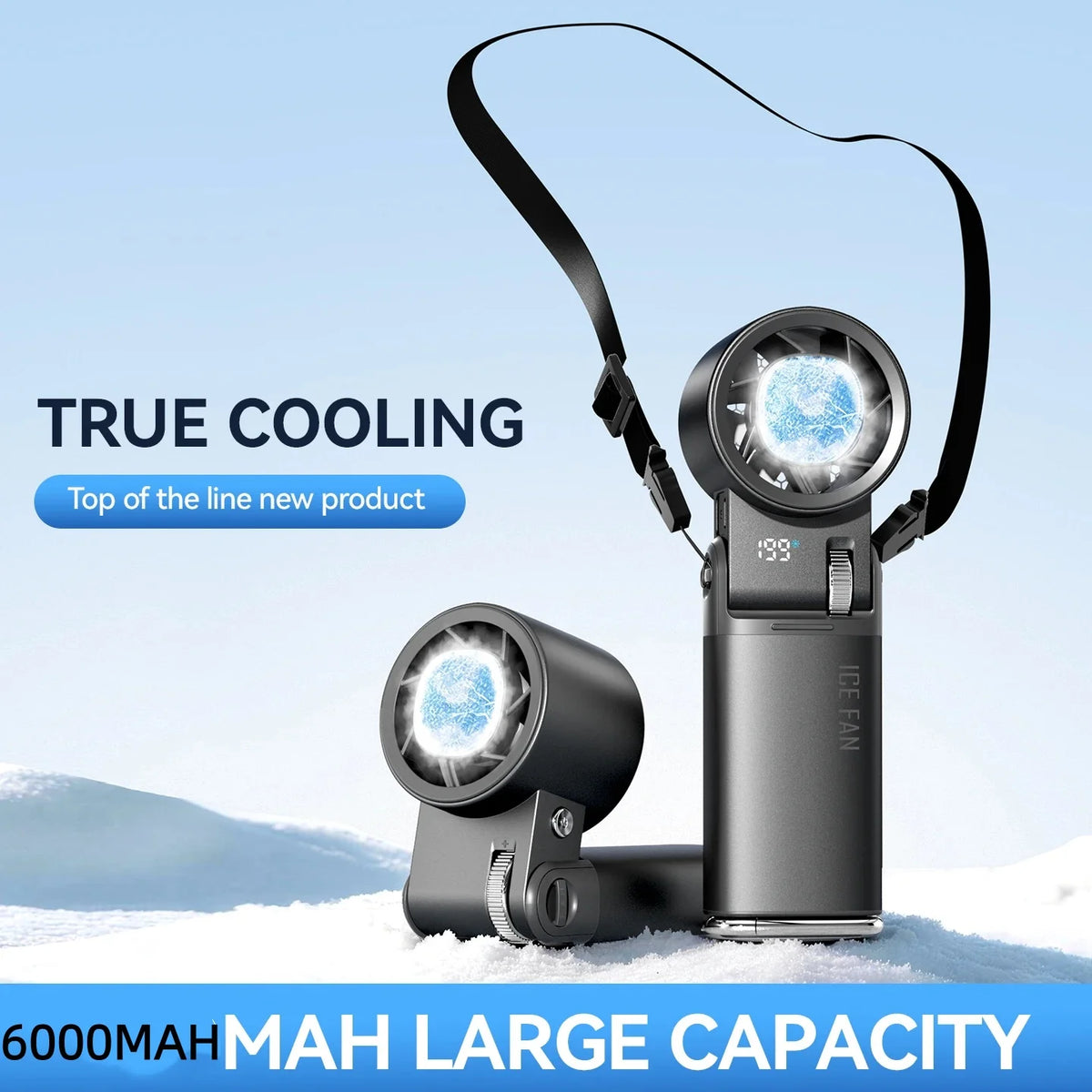 2026 Semiconductor Mini Handheld Fan 6000mAh Turbine High-speed Violent Electric Fan Folding Neck Ice Pack Refrigeration