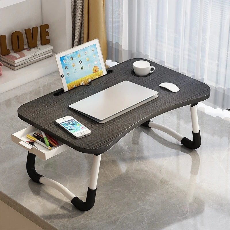 Folding Mini Table, Bed Tray Cup Holder Type Laptop Desk, Sitting Table, Cup Holder Drawer Tablet Stand, Folding Small Table