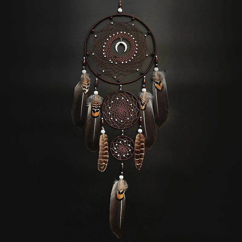 Vintage Feathers Dream Catcher Home Decorations Brown Large Handmade Wind Chimes Wall Hangings Bedroom Decor For Festival Gifts