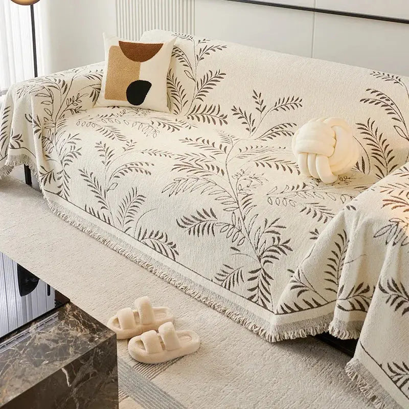 Chenille Leave Jacquard Couch Towel Full Cloth Cover Universal Four Seasons Sofa Carpet Non-Slip Cover Blanket Cat Scratch Proof