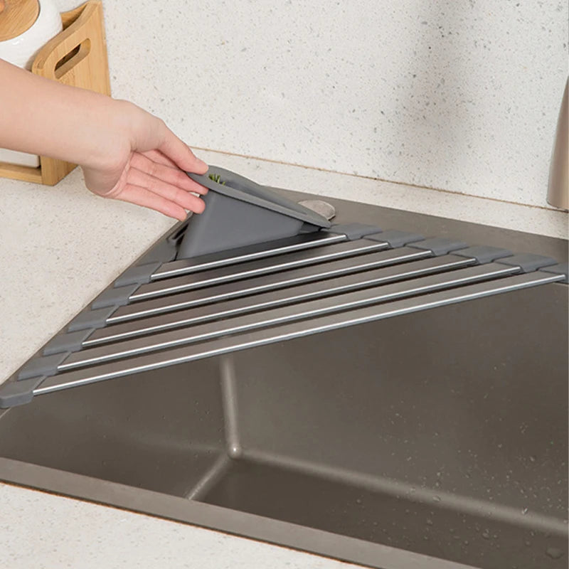 Silicone Drain Rack Lightweight Folding Triangular Sink Storage Rack Drain Rack Bowl Chopstick Rack Sponge Filter Roller Blind