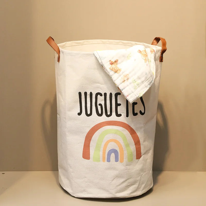 Large Capacity Baby Items Basket Diaper Caddy Organizer Folding Cartoon Printed Dirty Clothes Bucket Toy Storage Basket