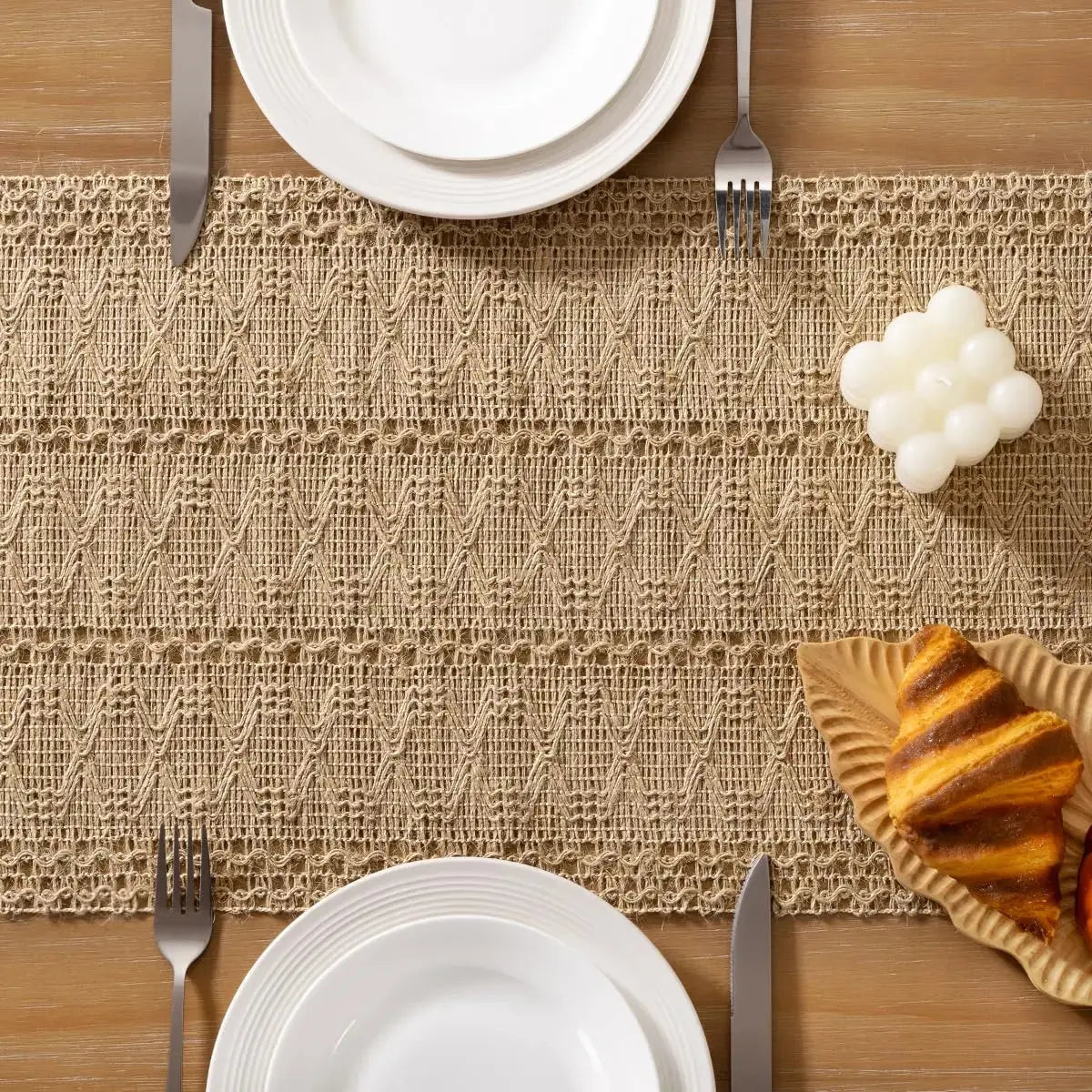 Burlap Small Table Runner Boho Rustic Macrame Spring Easter Jute Vintage Farmhouse Coffee Table Dresser Scarf for Dining Room