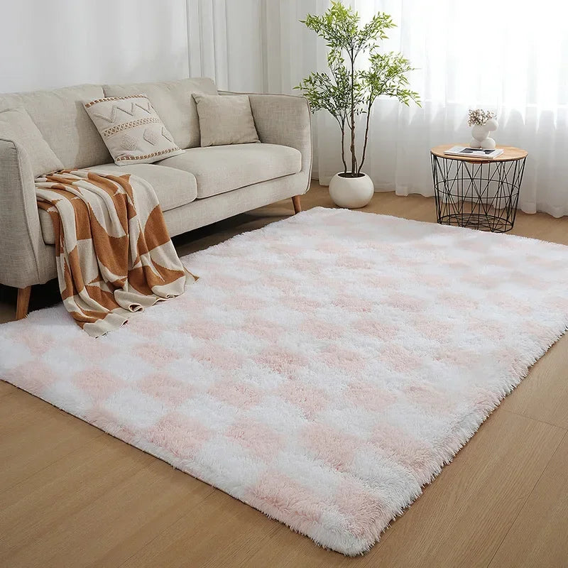 Nordic Style Checkered Mats for Living Room Coffee Table Bedroom Bedside Sofa Floor Carpet Plucked Soft Home Decoration Mat