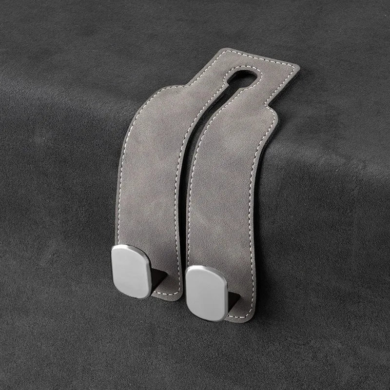 Premium Car Headrest Storage Hook Soft Suede Rear Seat Dual Hanging Hook 20KG Heavy Load Alloy Hanger Universal Fit All Vehicles