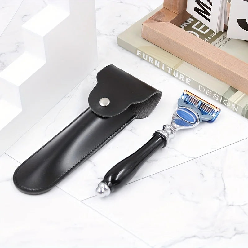 Manual Razor Leather Case, Travel Beard Trimmer Accessories Razor Small Bag Beard Repair Portable Leather Storage Bag