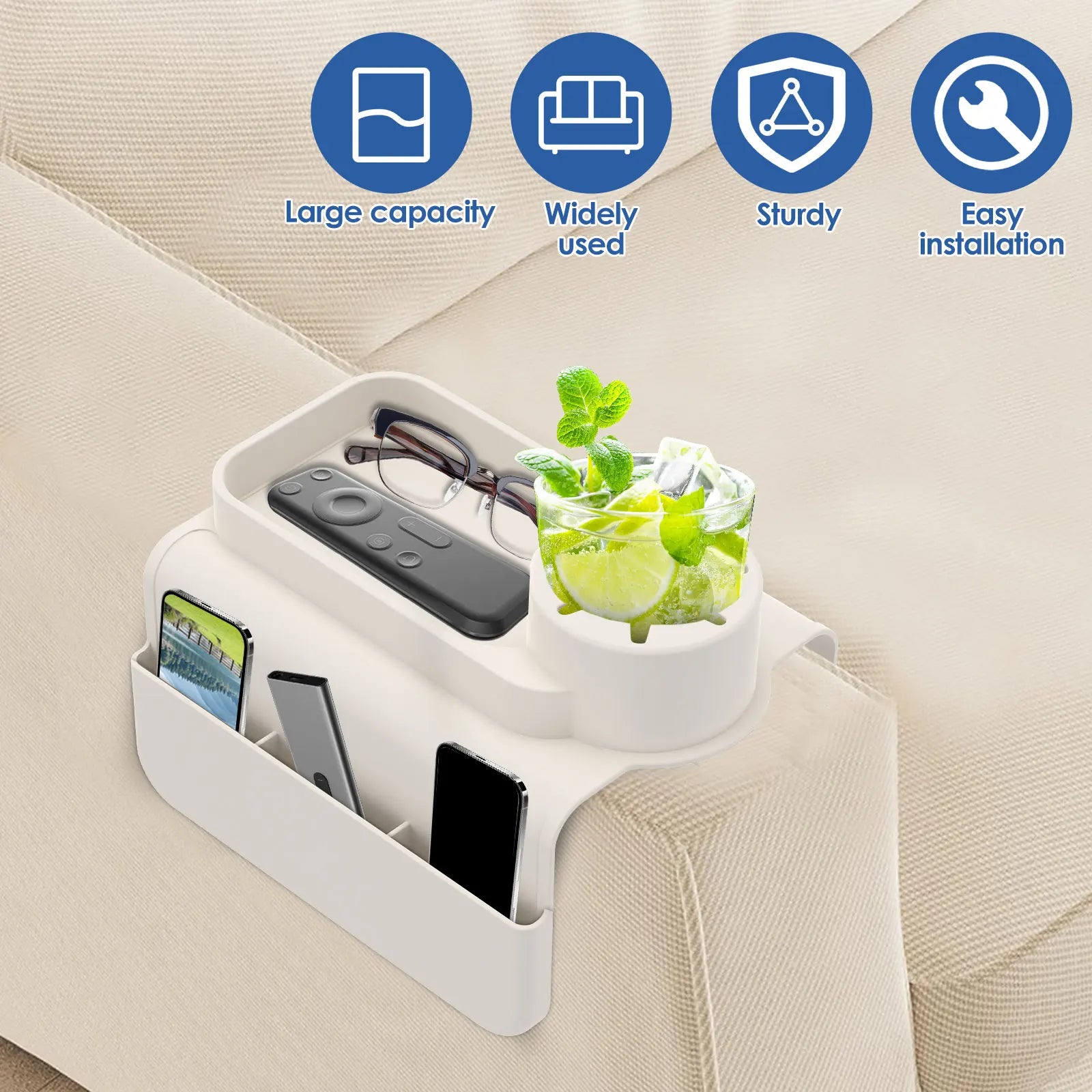 Silicone Sofa Couch Cup Holder Versatile Sturdy Sofa Armrest Tray with Side Pocket Easy to Install Silicone Armchair Cup Holder