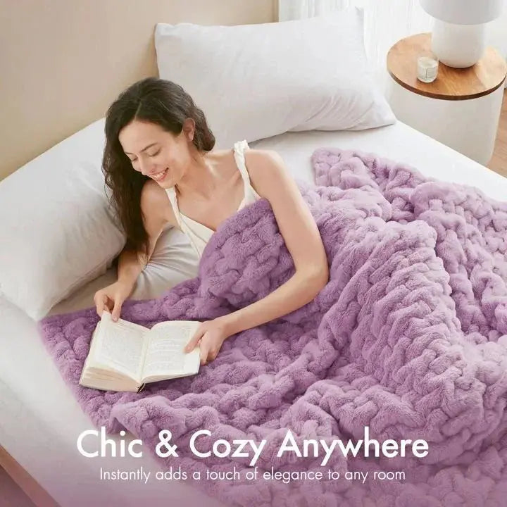 1 PC Purple 50x60 Ruched Faux Fur Throw Blanket