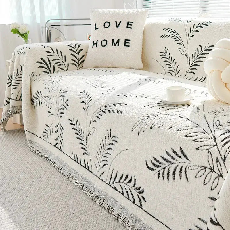 Chenille Leave Jacquard Couch Towel Full Cloth Cover Universal Four Seasons Sofa Carpet Non-Slip Cover Blanket Cat Scratch Proof