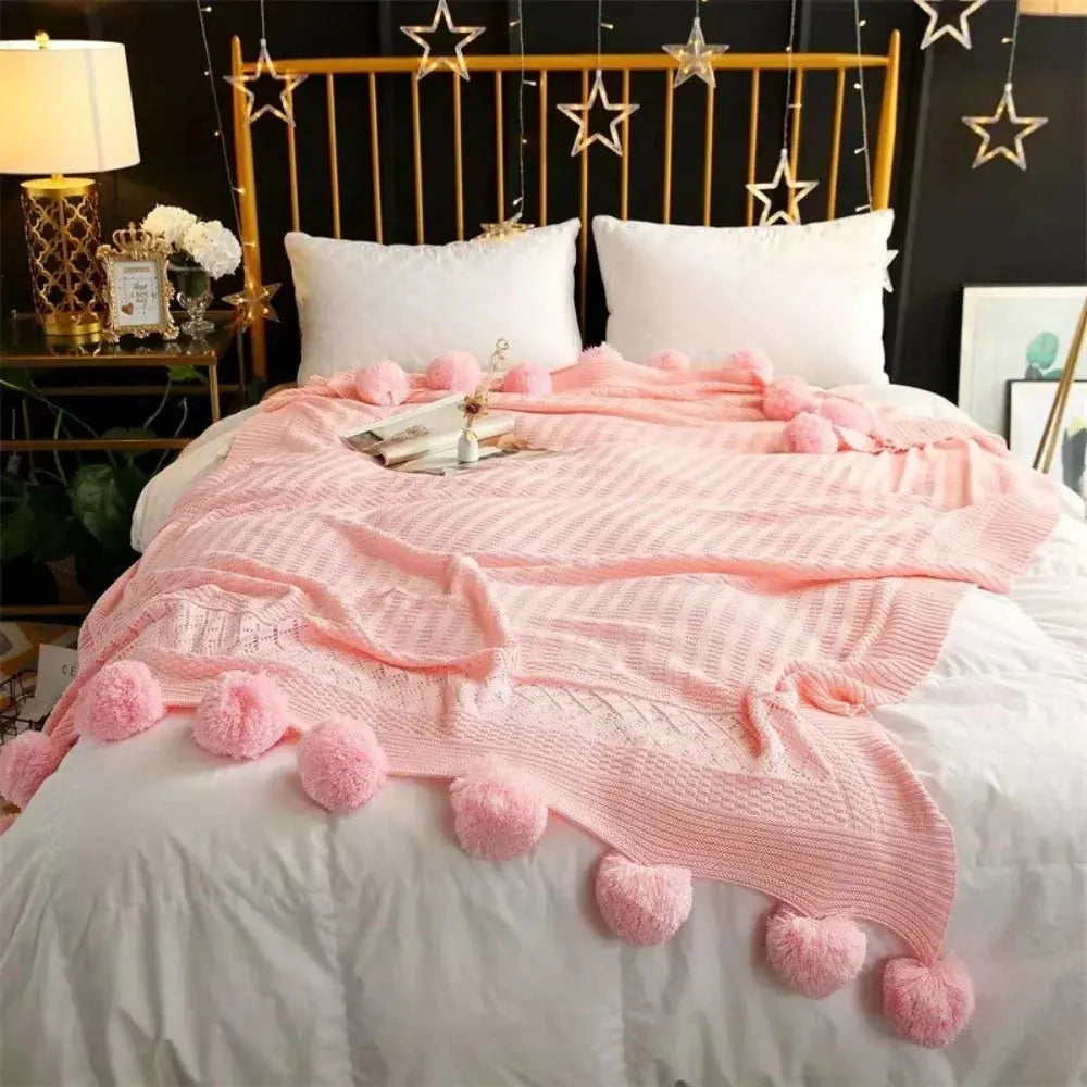 Goodinary® Cotton Cashmere Crochet Pom Ball Blanket Goodinary