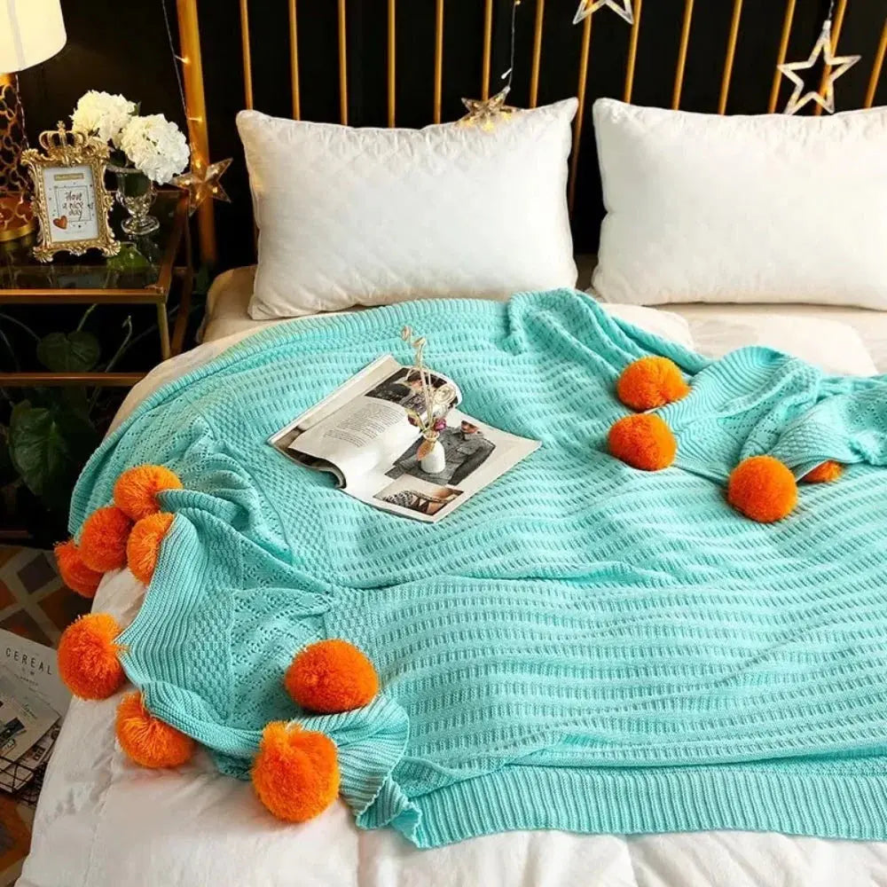Goodinary® Cotton Cashmere Crochet Pom Ball Blanket Goodinary
