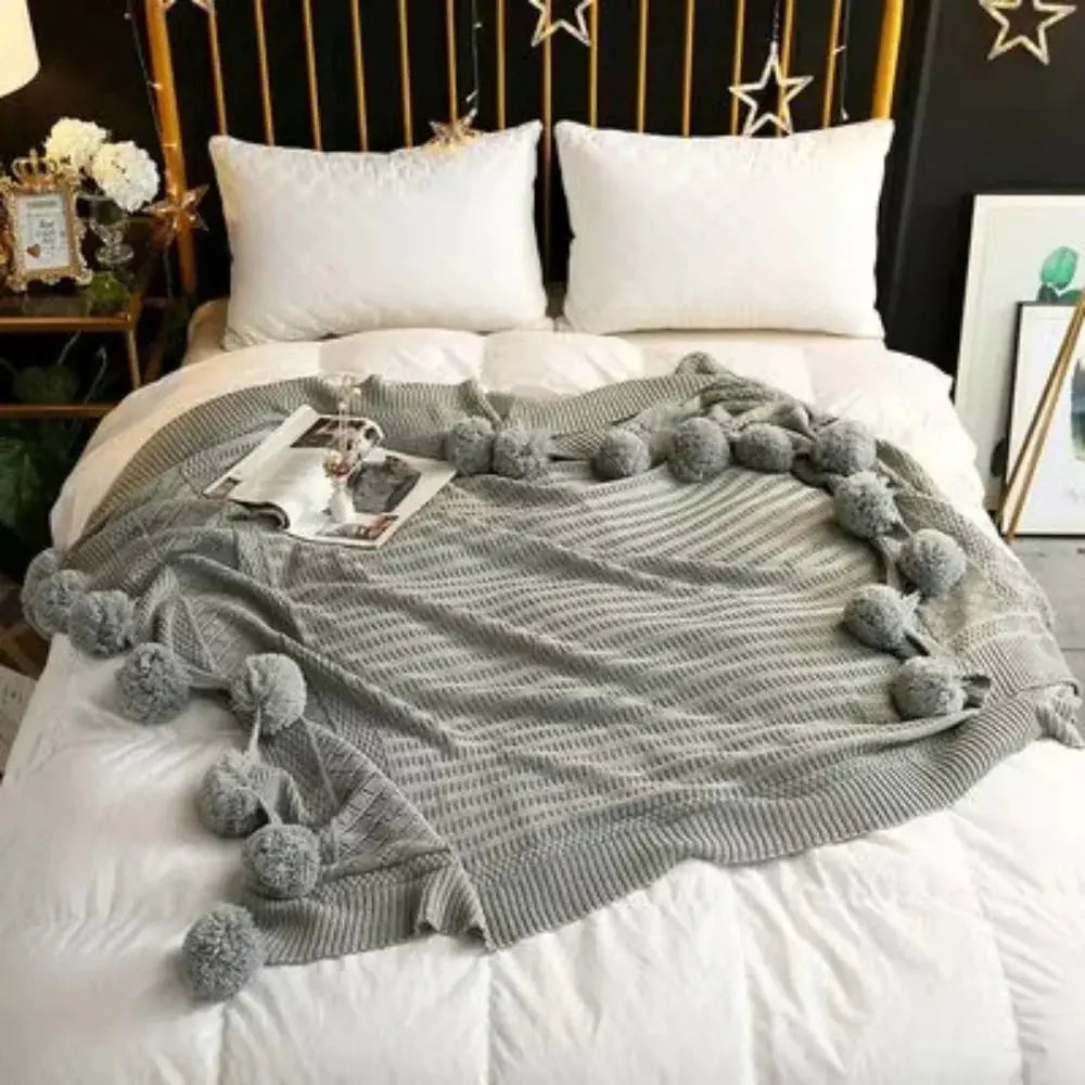 Goodinary® Cotton Cashmere Crochet Pom Ball Blanket Goodinary