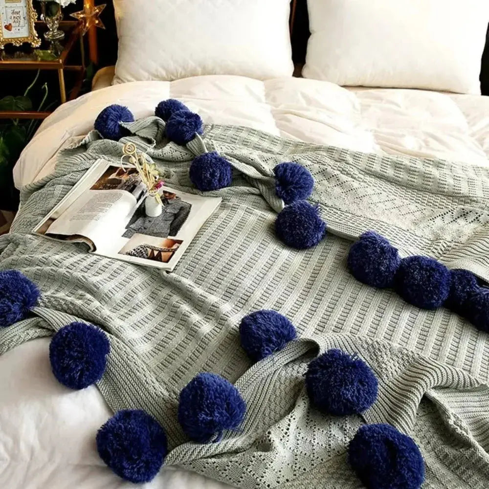 Goodinary® Cotton Cashmere Crochet Pom Ball Blanket Goodinary
