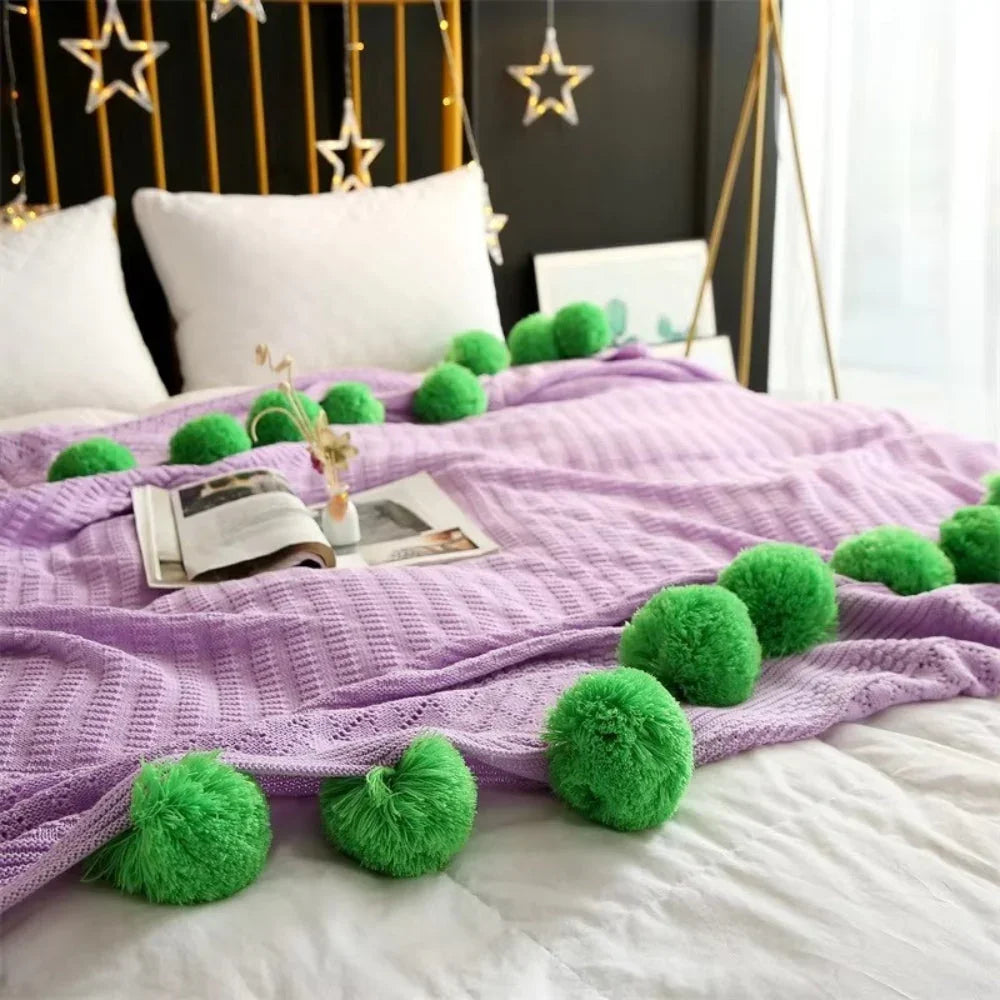Goodinary® Cotton Cashmere Crochet Pom Ball Blanket