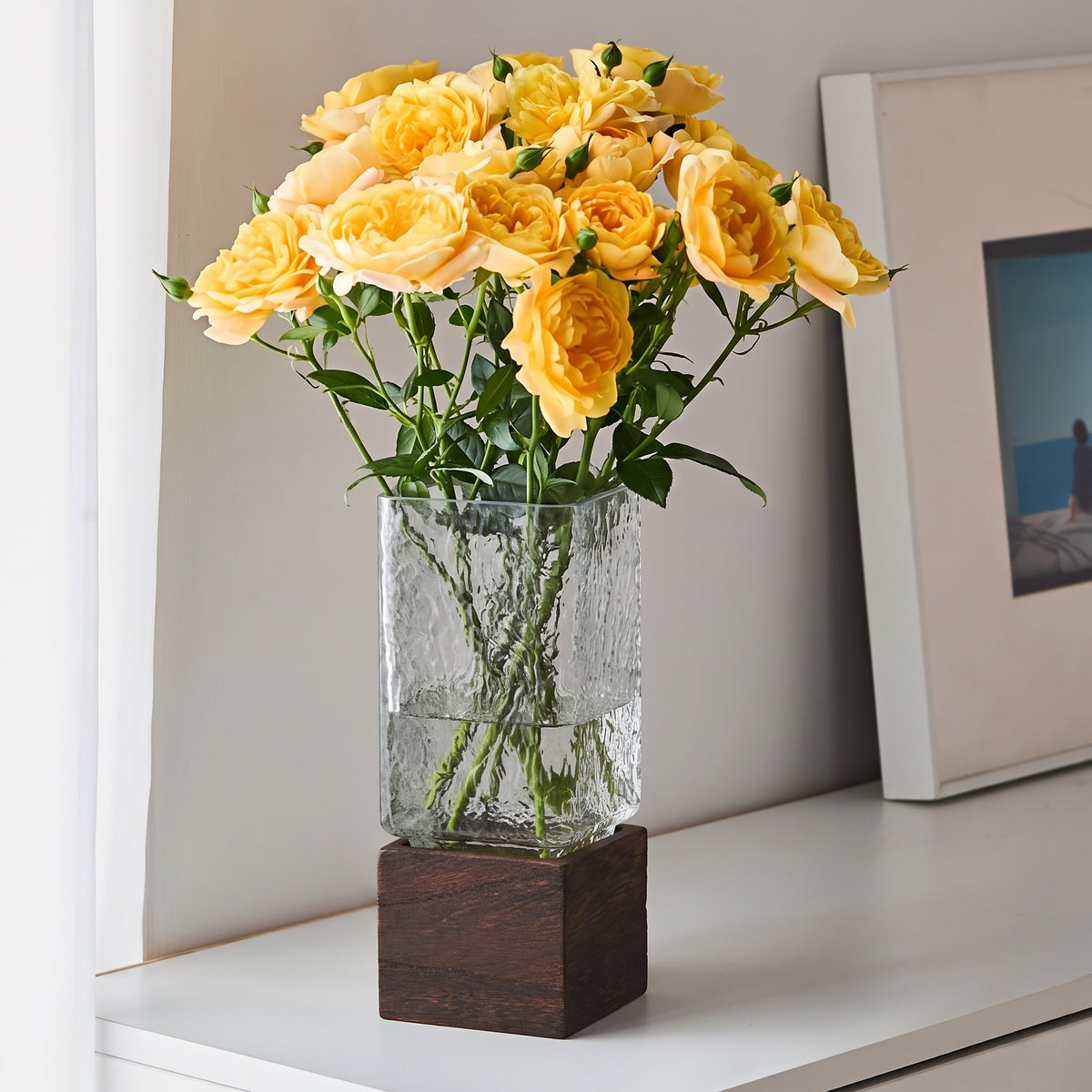 Goodinary® Square Wooden-Base Acrylic Vase