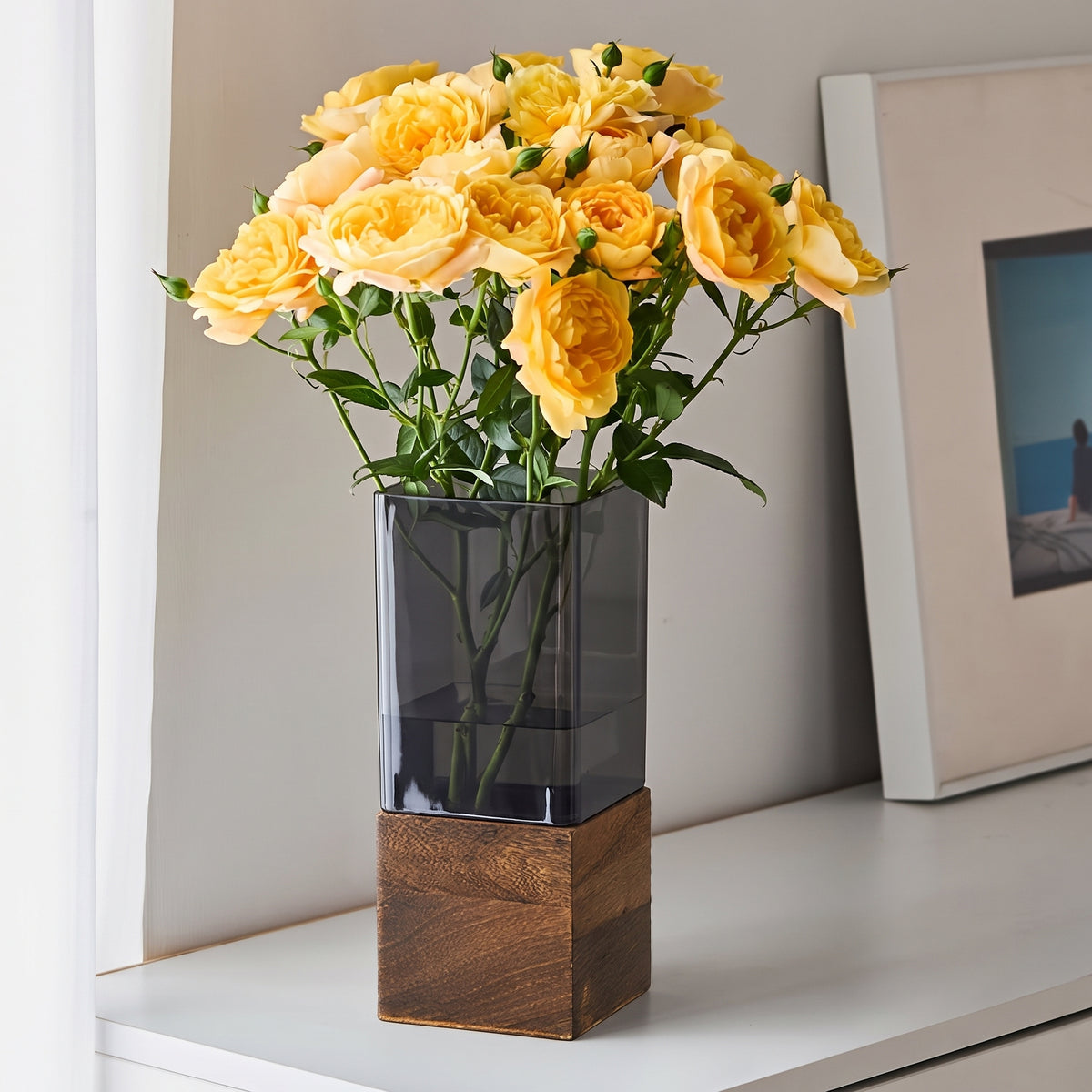 Goodinary® Square Wooden-Base Acrylic Vase