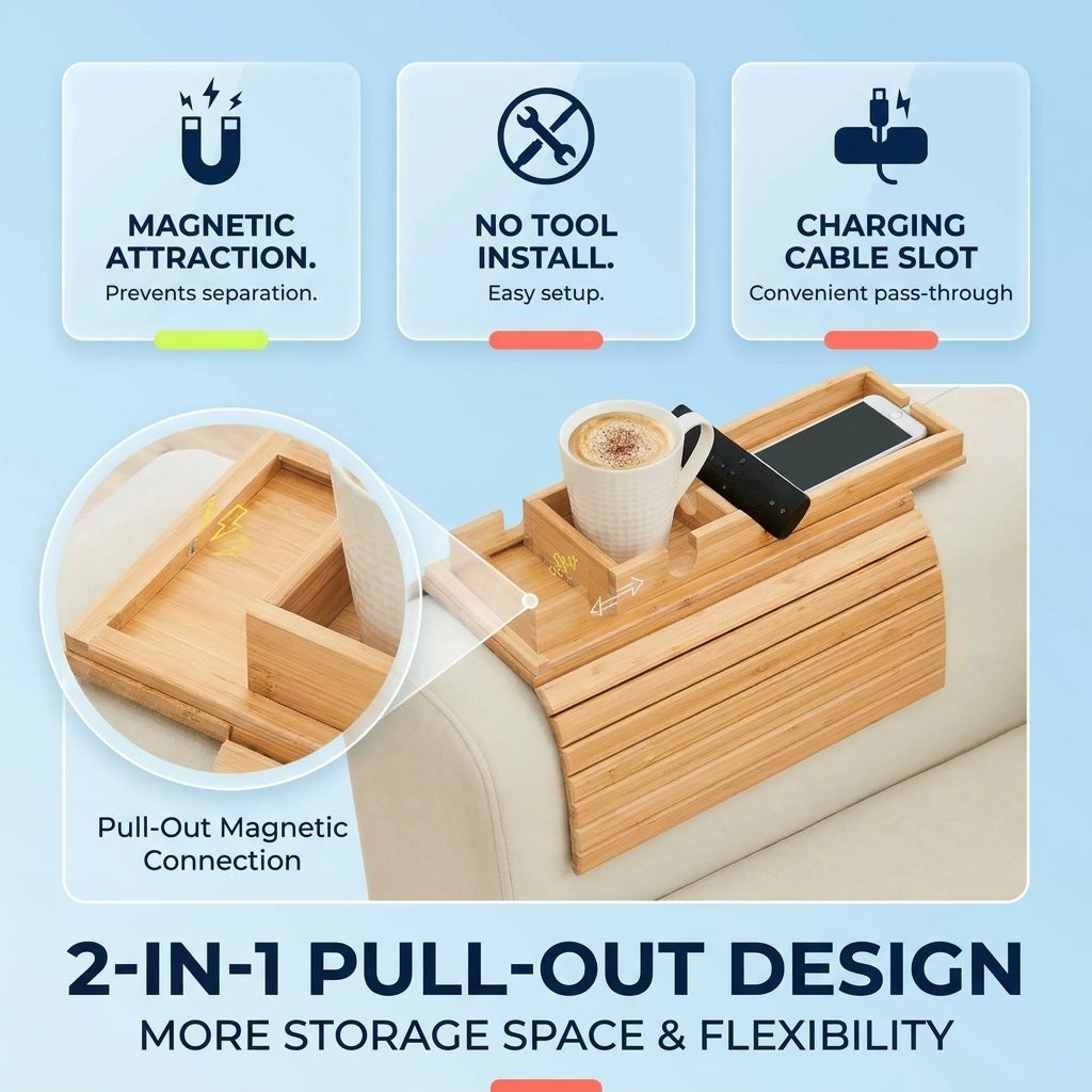 Goodinary® Foldable Bamboo Sofa Armrest Tray