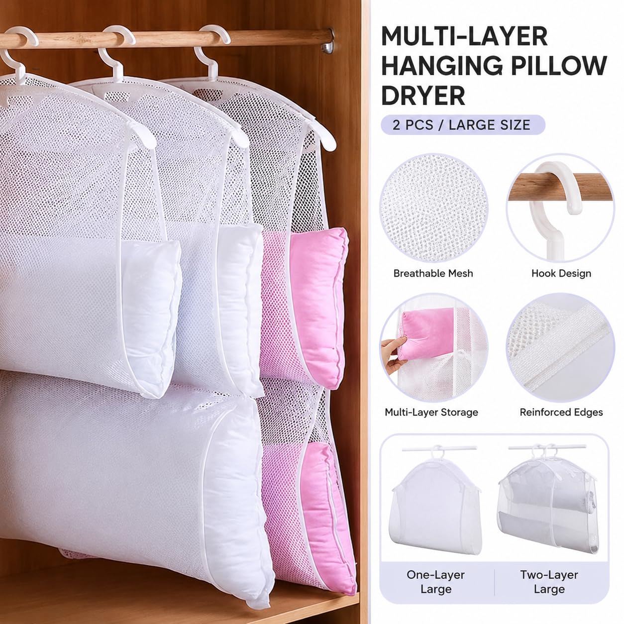 Goodinary® Hanging Pillow Drying Rack (2 Pcs)