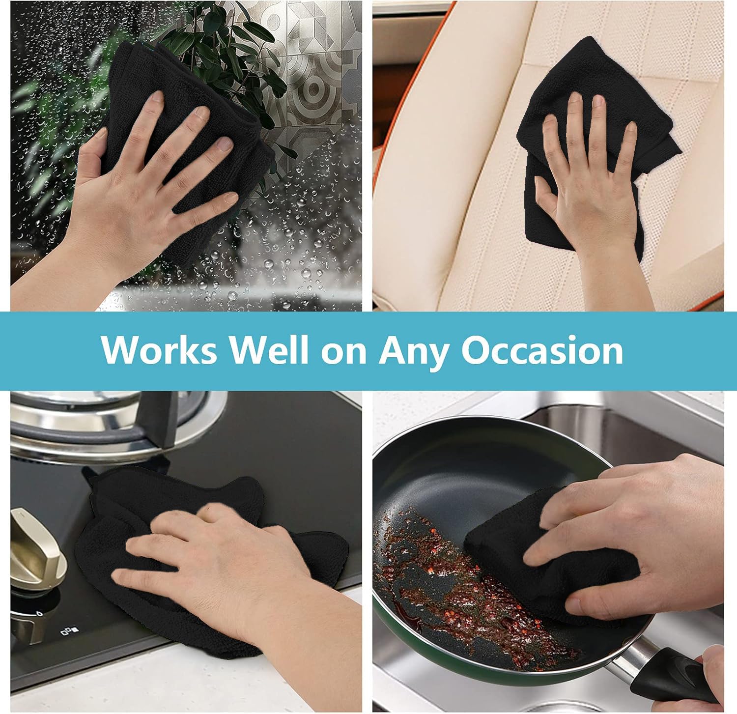 Goodinary® Black Microfiber Cleaning Cloth Set (50 Pcs)