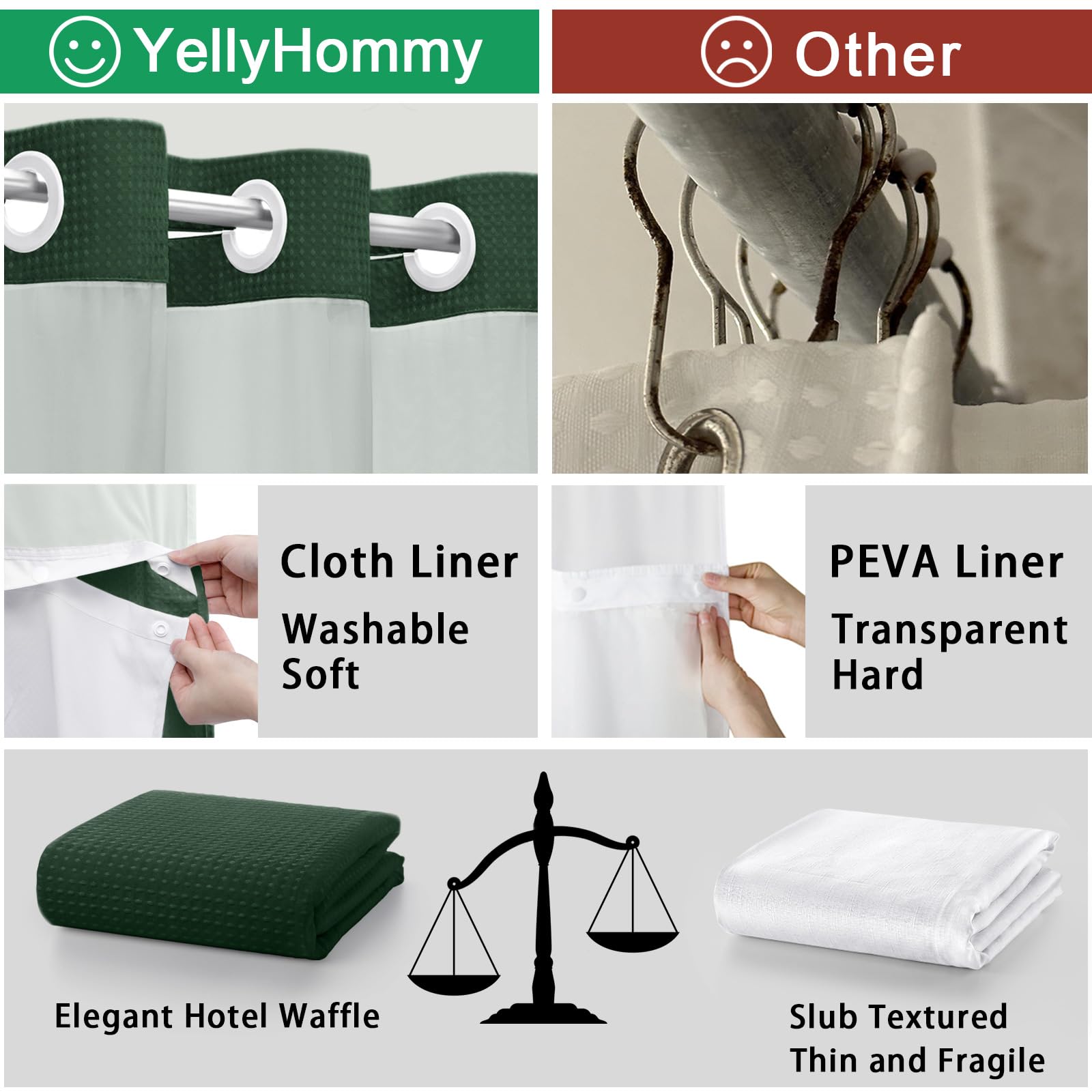 Goodinary® No Hook Shower Curtain