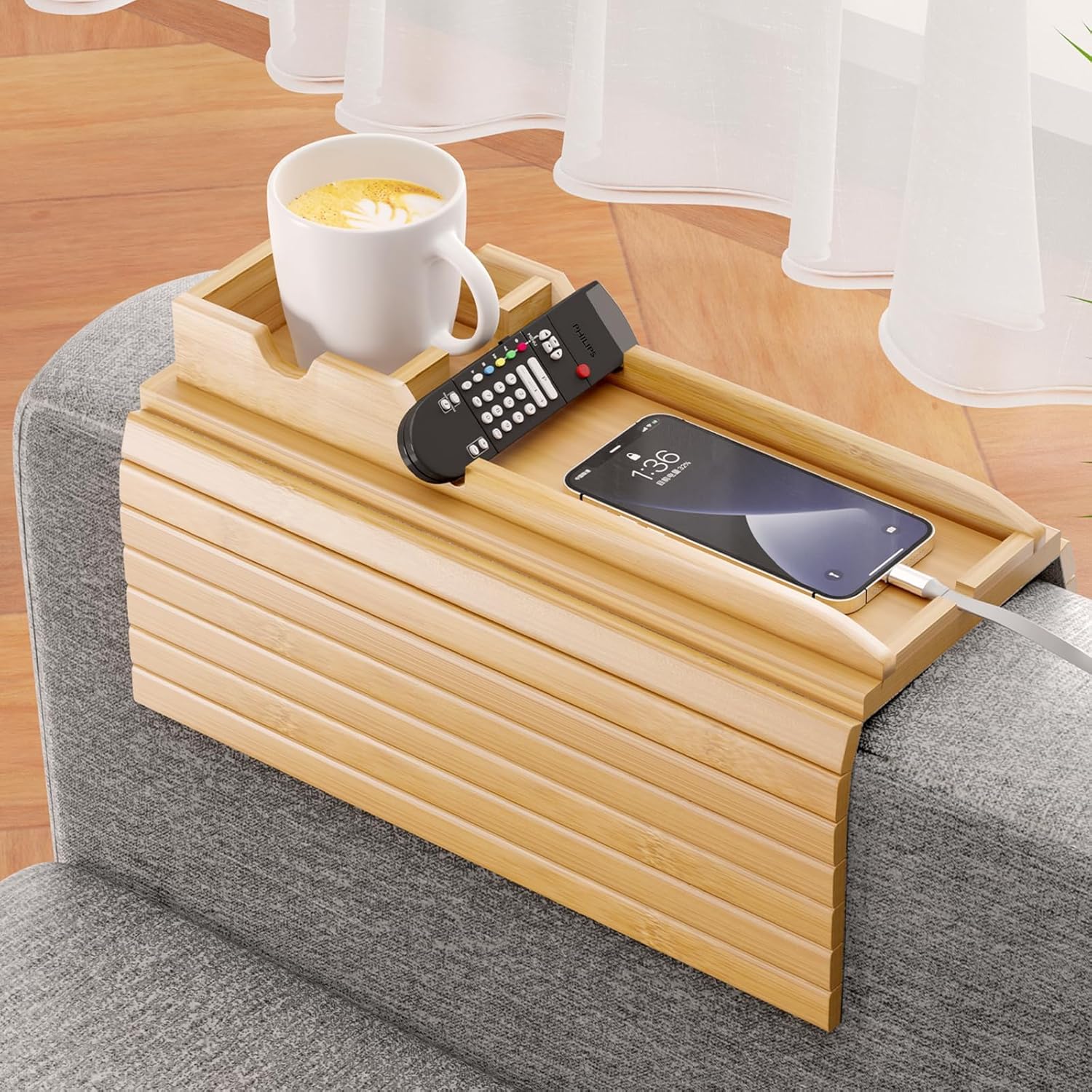 Goodinary® Foldable Bamboo Sofa Armrest Tray