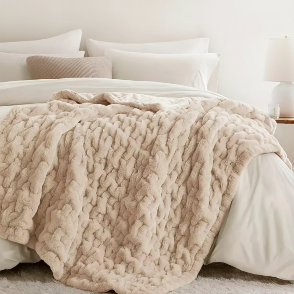 Goodinary® Ruched Faux Fur Cozy Throw Blanket