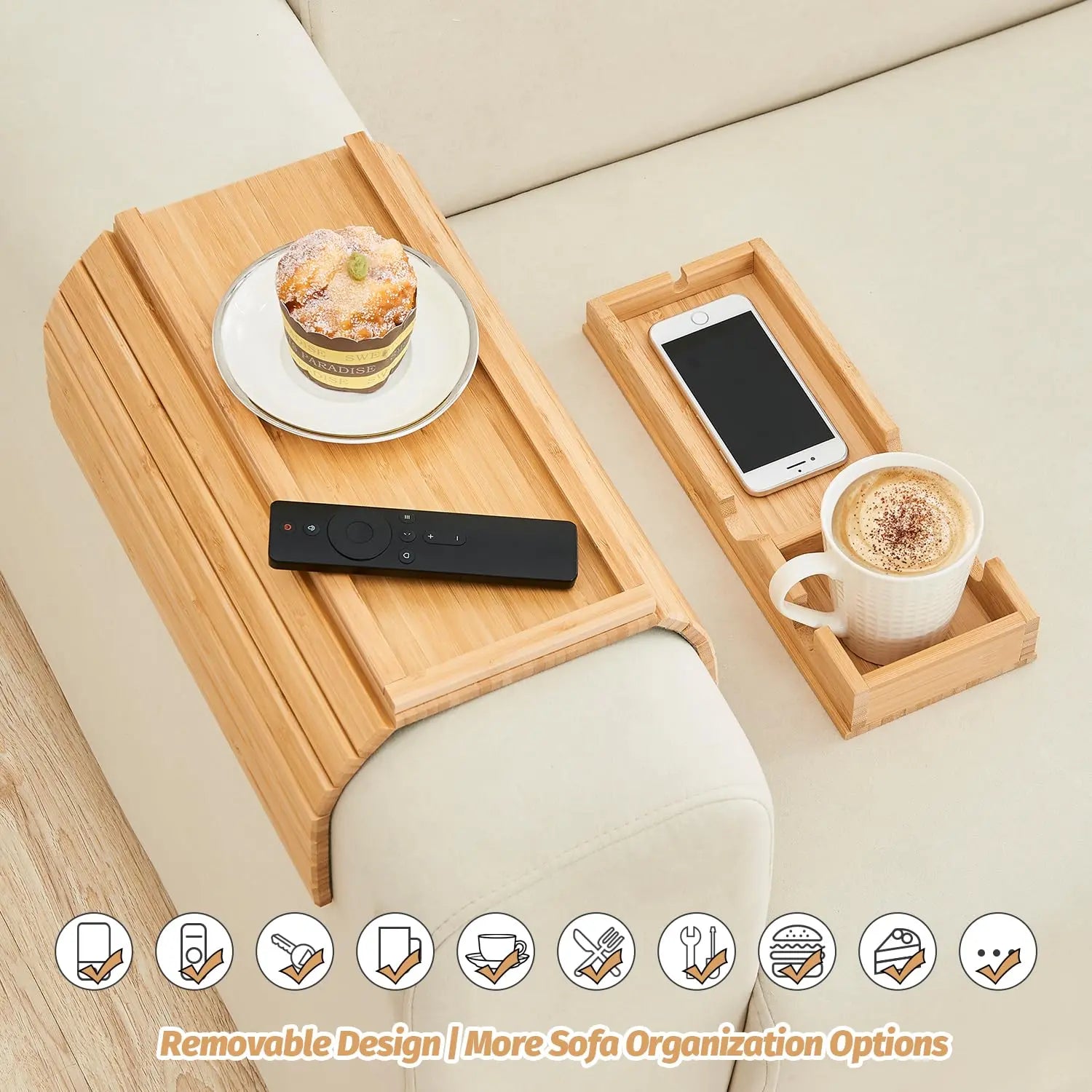 Goodinary® Foldable Bamboo Sofa Armrest Tray Goodinary