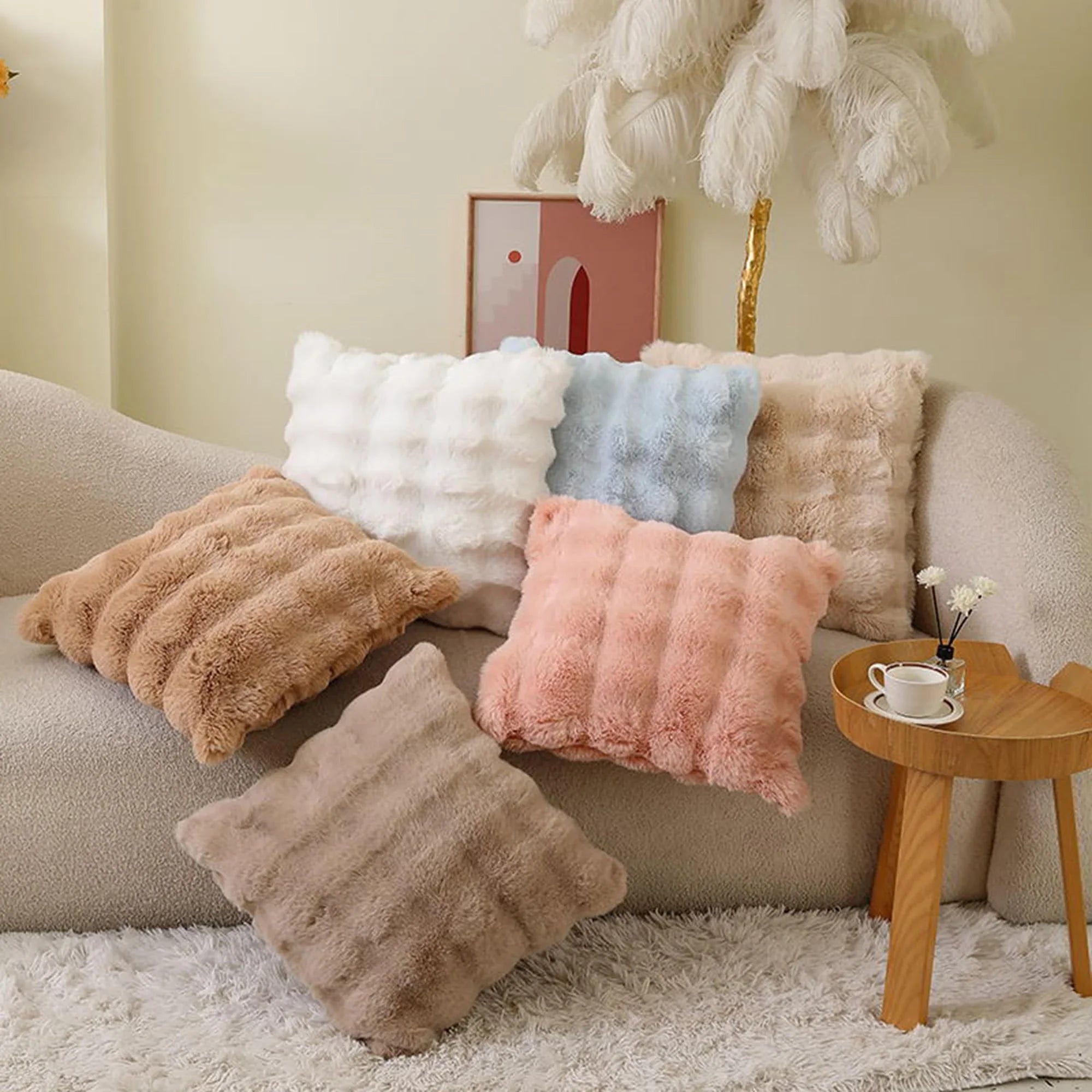 Goodinary® Faux Rabbit Fur Bubble Velvet Pillow Cover