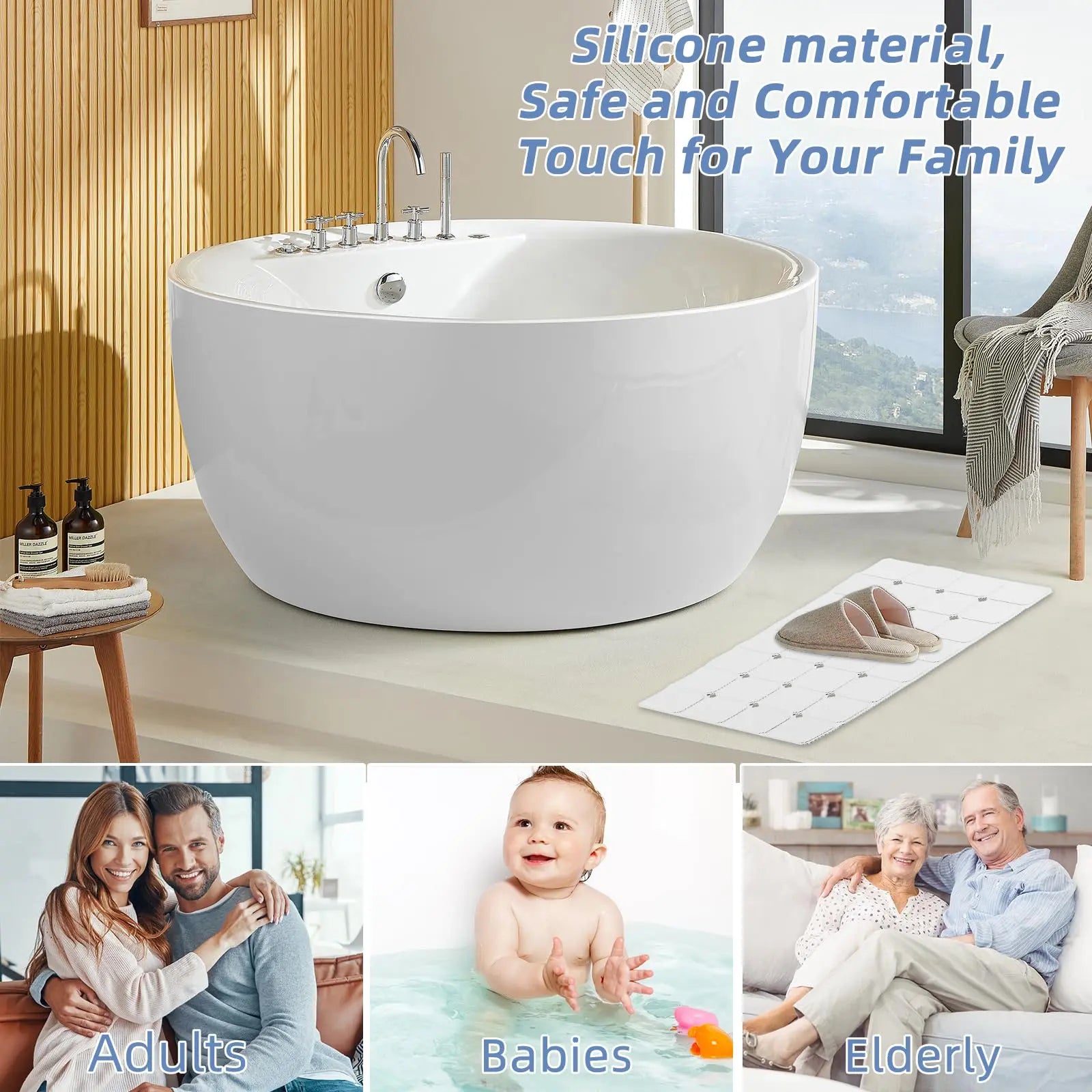 Goodinary® Silicone Foldable Tub Mat with Strong Suction Cups Goodinary