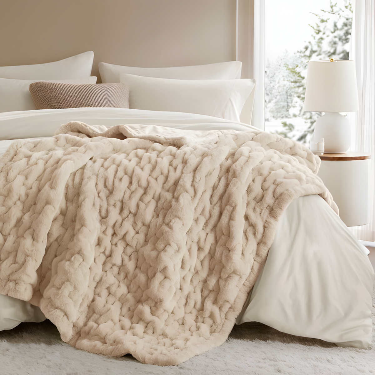 Goodinary® Ruched Faux Fur Cozy Throw Blanket