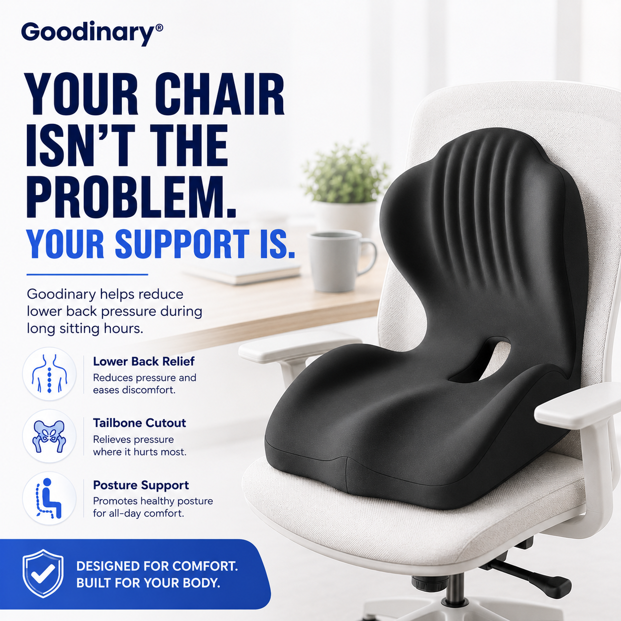 Goodinary® Memory Foam Seat Cushion Contoured Sitting Pad