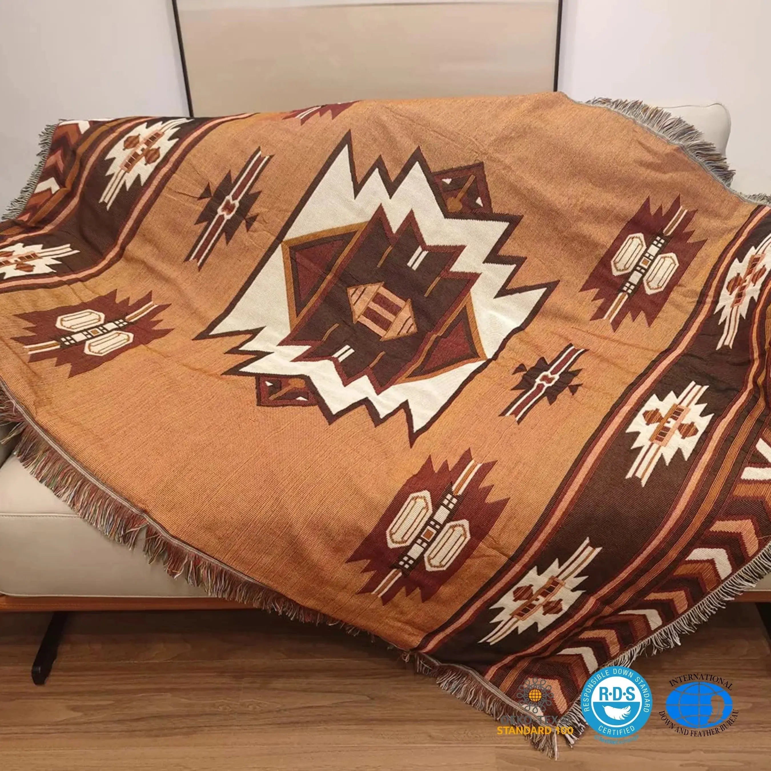 Brown Aztec Reversible Woven Throw Blanket | Cotton Blend Décor Throw