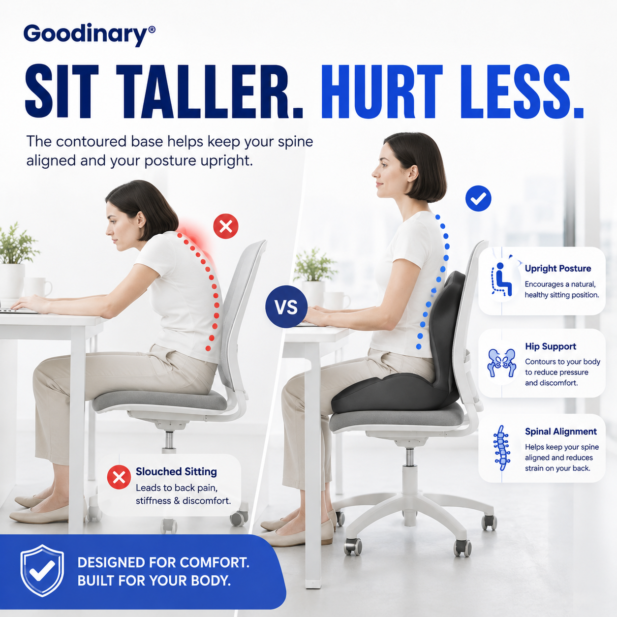 Goodinary® Memory Foam Seat Cushion Contoured Sitting Pad