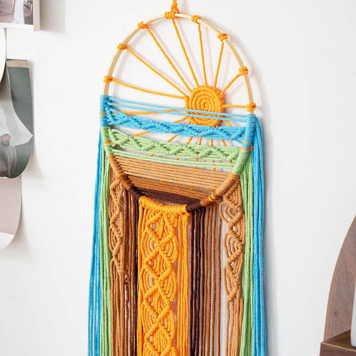 Boho Macrame Sunrise Sunset Wall Art Dream Catcher Hangings Wall Tapestry for Bedroom Living Room Decoration 25*70cm